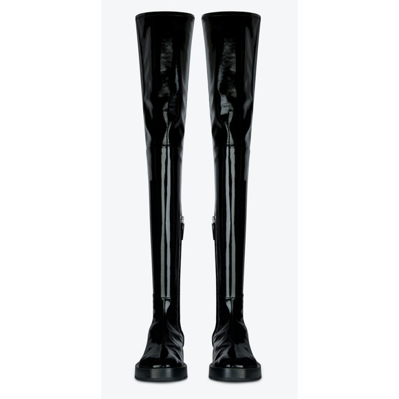 Givenchy Squared Black Patent Leather Thigh High OTK Over The Knee Flat Boots 41 - Picture 5 of 12